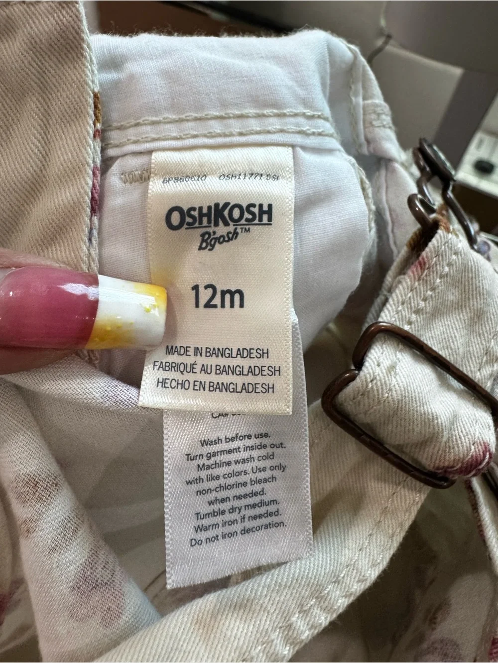 OshKosh B'gosh Cream Overalls with Pink Floral Print